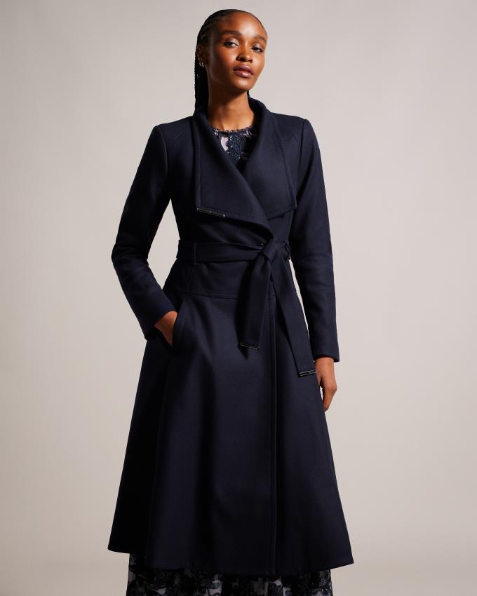 Manteau Ted Baker Midi Wool Wrap With Full Bleu Foncé Femme | BZD-52345023